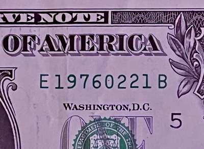 2/21/1976 Birthday/ Anniversary Date Note February 21st 1976 $1 One Dollar Bill - Image 1 of 4