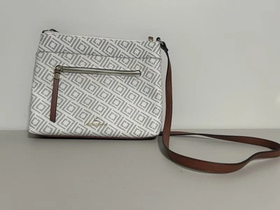 Bolso Bandolera Liz Claiborne Blanco Marrón Imitación Cuero Geométrico Foto 1 de 4