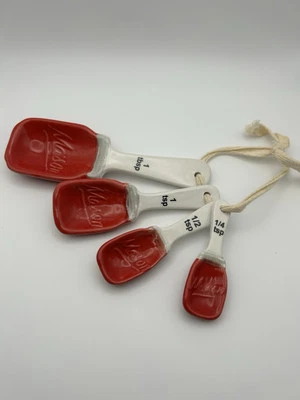 Mason Jar Shaped Ceramic Red Measuring Spoons (Set Of 4) 1T, 1t, 1/2 t, 1/4 t - Image 1 of 4