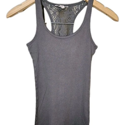 Vintage Y2K Sportscore Derek Heart Stretch Crochet Ribbed Racerback Tank Gray M - Image 1 of 4