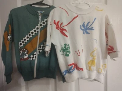Vintage 90's Racing Jacket & Palm Tree Primary Sweatshirt Boys Size 6/7 - Image 1 of 4