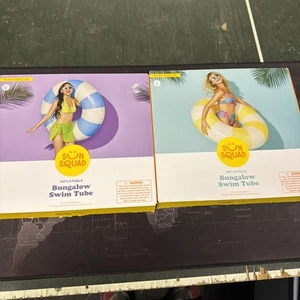 2x Sun Squad aufblasbarer Bungalow Schwimmschlauch 12x42 Schwimmer. 1 Blau 1 Gelb - Bild 1 von 5
