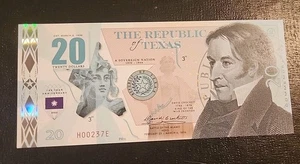 REPUBLIK TEXAS 20 $ POLYMER DAVY CROCKETT PRIVATE FANTASY-KUNSTAUSGABE VON MUJAND! - Bild 1 von 2