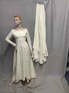 1970’s Lace & Organza Over Tafetta Wedding Gown - Detachable Train - Picture 1 of 16