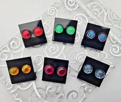 Lote de aretes artesanales de vidrio dicroico fundido multicolor (6 pares)/nuevos Foto 1 de 3