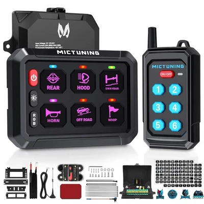 MICTUNING RGB 6 Gang Switch Panel, w/Wireless Remote Control ON/OFF Circuit Box Car Marine