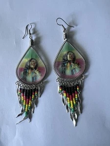 Bob Marley Silk Thread Earrings. Rasta, Jamaica. Multicolor - Picture 1 of 4