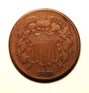 1872 US Mint – 2c Shield – Large Moto – Smooth Chocolate Copper Luster – F - Picture 1 of 2