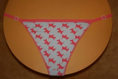 Tanga naranja salmón con flecos de bucle, frente azul con perros escoceses - talla 14 Foto 1 de 2