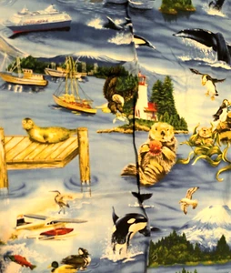 Robert Kaufman Fabric Material Ocean Water Scenic Sea World Fish Turtle Blue - Picture 1 of 11