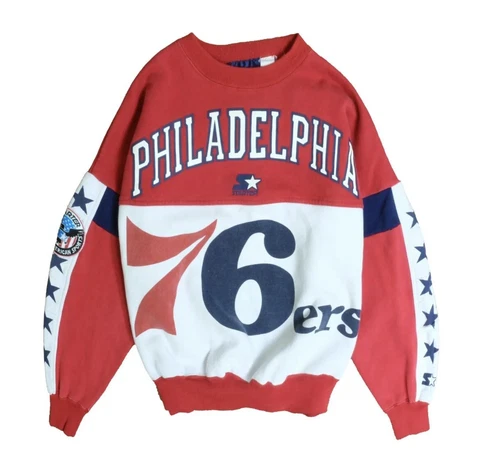 VTG 80s 90s Philadelphia 76ers Sixers Starter AOP All Over Crewneck Sweatshirt Cover