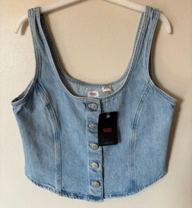 Levi's Womens Dani Corset Denim Top Size Medium BNWT RRP £59 Indigo Stonewash - Picture 1 of 9