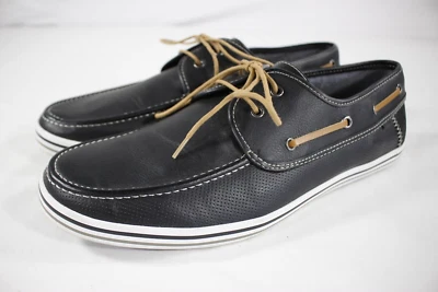 ALDO Shoes Men's 13 Perforated Leather Boat 2 Eye Lace Up Black - Image 1 of 4