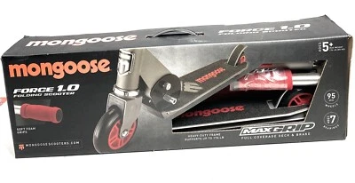 滑板车 Mongoose Force 1.0 折叠银色红色泡沫握把 — 第 1/2 张图片