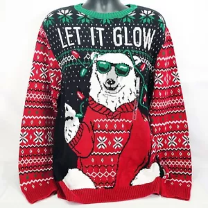 Mens XL Ugly Christmas Sweater Polar Bear Light-Up Let It Glow - Picture 1 of 3