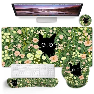 Black Cat Mouse Pad Desk Pad, Funny Cute Desk Mat Large Gaming Mouse Pad with... - Picture 1 of 6
