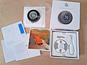 Google Nest 3rd Gen Learning Thermostat A0013, Black, Open Box - Picture 1 of 14