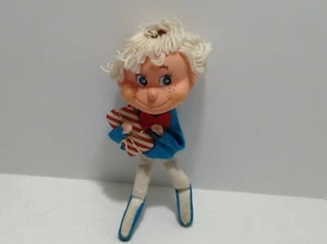 Vintage Blue Bendable Felt Elf/Shelf Sitter holding Gift - Picture 1 of 4