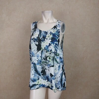 Kensie Nuevo Top Mujer Tropical Estampado Peplum Azul Zafiro Oscuro __ Nuevo con Etiquetas B11D2 Foto 1 de 4