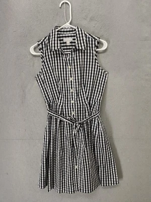 Vestido Camisa Charter Club Mujer 6P Negro Guinga Cinturón Sin Mangas Verano Foto 1 de 4