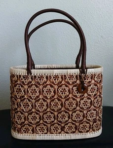 Vintage The Sak Handtasche Damen braun hellbraun Weidenkorb Kordelzug Handtasche Beuteltasche neu - Bild 1 von 16