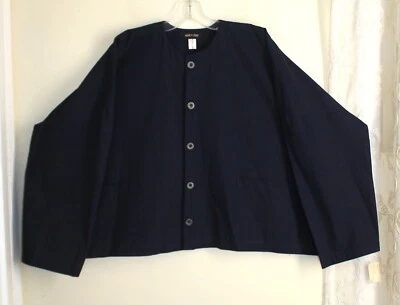 NWT Eskandar Sz 1 0 NAVY Classic England Lux Cotton Twill Boxy Jacket Shorter - Image 1 of 4