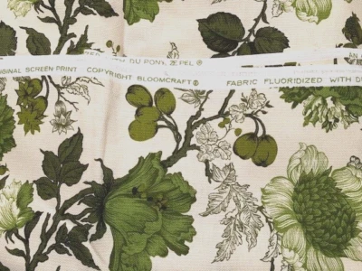 TELA ZEPEL DUPONT FLORAL VERDE Y CREMA SERIGRAFÍA BLOOMCRAFT VINTAGE 3 YARDAS Foto 1 de 2