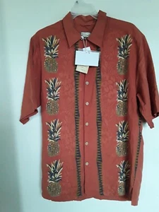 Bohio Silk Hawaiian Pineapple Print Casual Short Sleeve Shirt Sz S NEW - Picture 1 of 3