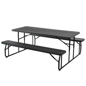 Outdoor Foldable Woodgrain Picnic Table Set with Metal Frame 6 Ft. Black Submit - Picture 1 of 11