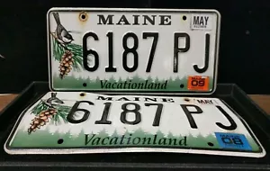 2x Matching Rare Maine ME 6187 PJ VIN/EXPIRED 2008/09 Vacationland Licence Plate - Picture 1 of 4