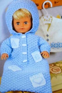 BABY/ doll knitting pattern hooded sleeping bag. dk yarn 12 to 22 inch doll - Picture 1 of 1