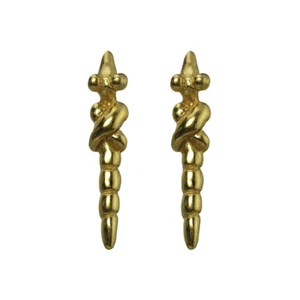 24k GP Pre-Columbian Braided Zoomorphic Figure Drop Earrings| Across The Puddle - Picture 1 of 4