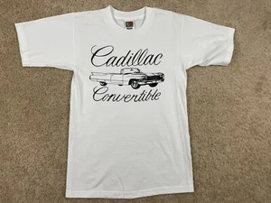 T-shirt vintage Fruit of the Loom uomo piccola regolare convertibile Cadillac bianca - Foto 1 di 10