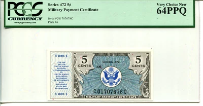 Series 472 5 Cents Military Payment Certificate 64 PPQ VERY CHOICE NEW - Image 1 of 2
