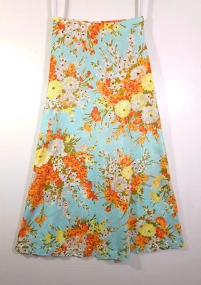 Maxi Falda Cintura 26" BEVERLY VOGUE CALIFORNIA Vintage Años 70 Azul/Multi Floral Mod Foto 1 de 4