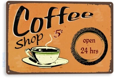 TIN SIGN Coffee Shop, Café, Cup, Shop, Kitchen, Cottage, Coffee Decor, A297 - Image 1 of 3