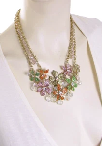 $145 Betsey Johnson FLOWER BOOST Pave Pink Floral & Bead Statement Necklace NEW - Picture 1 of 6