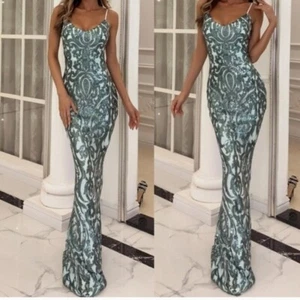 multicolor Party Baroque Spaghetti Strap, Sequin Sleeveless Mermaid Max… - Picture 1 of 12