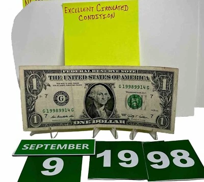 One Dollar Bill Birthday September 9 1998.Near Uncirculated. Fancy Serial Number - Image 1 of 4