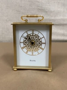 Vintage Bulova Grand Prix Quartz Analog Brass Mantle Clock - Picture 1 of 5