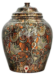 Pure Copper Water Dispenser Pot Matka Floral Printed Design, - 13 Liters - Picture 1 of 2