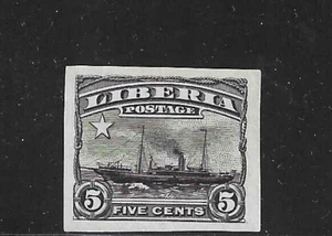 Liberia 1909, 5c ship, gunboat "LARK", imperforate PROOF entirely BLACK #117 - Picture 1 of 1