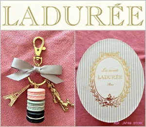 LADUREE Key Chain Ring Pink Gray Black Gold Macarons Poodle Ribbon Eiffel Tower - Picture 1 of 7