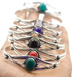 Red Jasper & Mix Gemstone 925 Sterling Silver Plated 25 PCs Handmade Bangles Lot - Picture 1 of 3