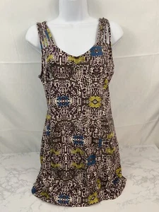 Nollie V Neck Sleeveless Tunic Top Women L Purple Geometric Open Back Stretch J1 - Picture 1 of 5
