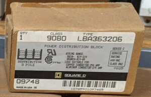 SQUARE D 3 PHASE POWER DISTRIBUTION BLOCK 09748 LBA363206 600 Volt (409A) - Picture 1 of 6
