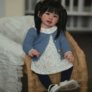 Muñeca bebé renacida terminada 28" niña pequeña enraizada a mano tela de pelo largo cuerpo regalo - Imagen 1 de 4
