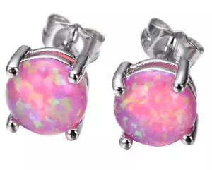 Women 925 Sterling Silver Stamped Round Fire Opal Stud Earrings Gift Box PE19 - Picture 1 of 18