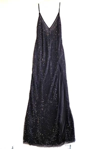 Oh Polly Embellished Evening Maxi Dress Womens Sz 6 High Slit Plunge Neck Beaded - Picture 1 of 22