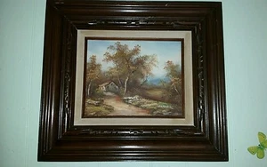 Vintage mexican Oil Painting Wooden Framed 18"×16" "fall time tones"signed - Picture 1 of 10